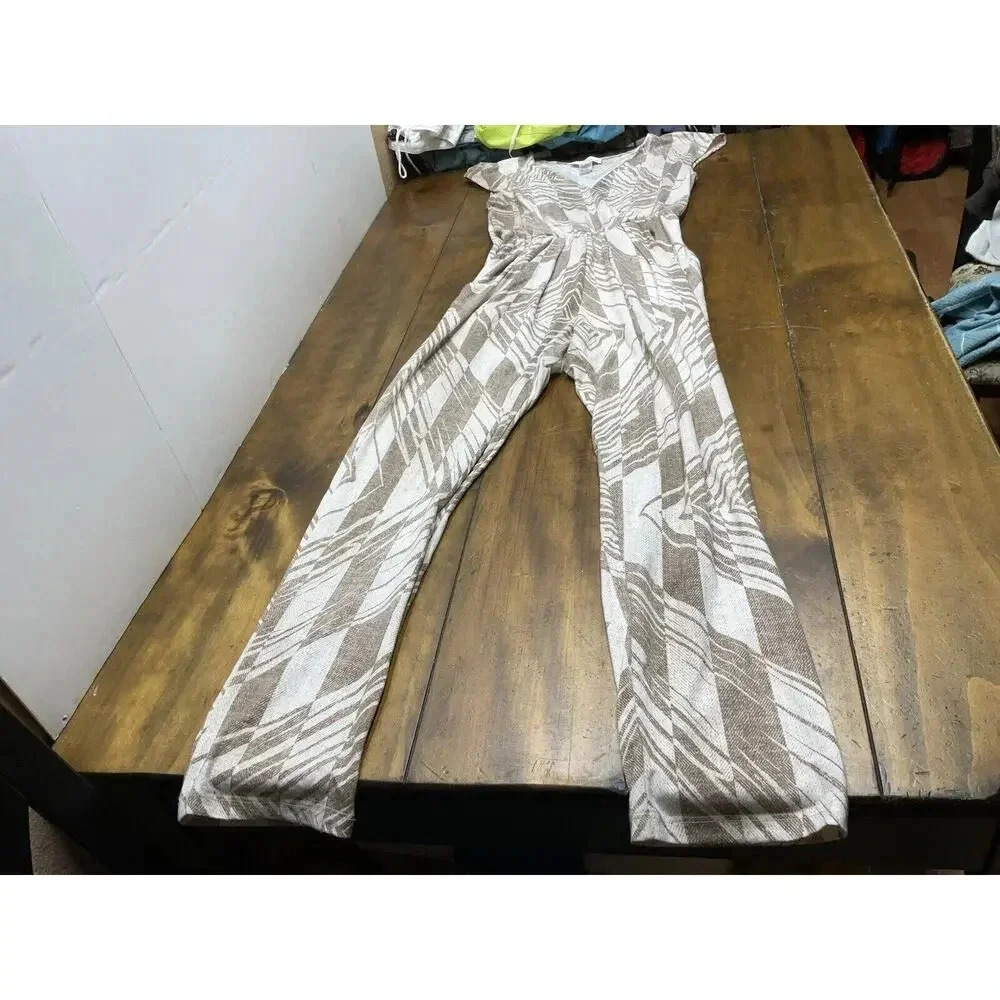 Corey Lynn Calter Cream and Brown Jumpsuit with Wide-Leg Design